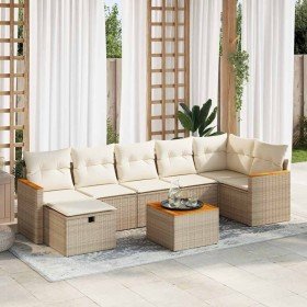 Set de sofás de jardín y cojines 8 piezas ratán sintético beige