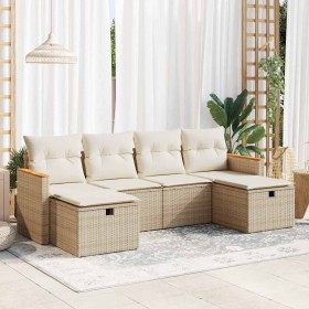 Juego de sofás jardín con cojines 6 pzas ratán sintético beige
