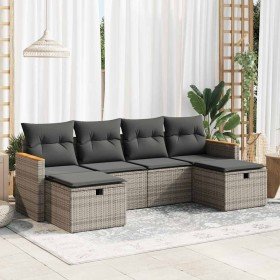 Set de muebles de jardín 6 pzas y cojines ratán sintético gris