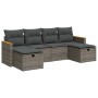 Set de muebles de jardín 6 pzas y cojines ratán sintético gris