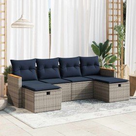Set de muebles de jardín 6 pzas y cojines ratán sintético gris