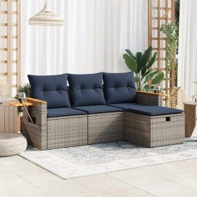 Set de sofás de jardín 4 pzas y cojines ratán sintético gris Set de sofás de jardín 4 pzas y cojines ratán sintético gris