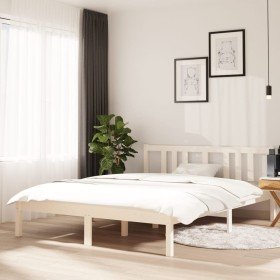 Estructura de cama de madera maciza blanca 140x190 cm