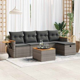 Set de muebles de jardín 6 pzas y cojines ratán sintético gris Set de muebles de jardín 6 pzas y cojines ratán sintético gris