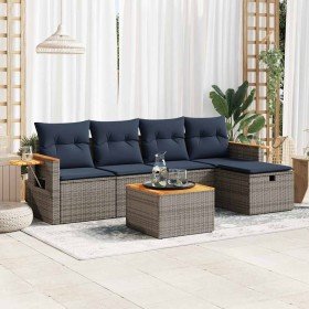 Set de muebles de jardín 6 pzas y cojines ratán sintético gris Set de muebles de jardín 6 pzas y cojines ratán sintético gris