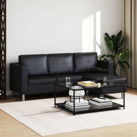 Sofá modular de 3 plazas de cuero artificial negro