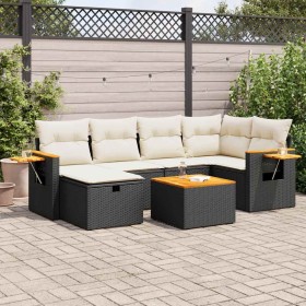 Set de sofás de jardín 7 pzas con cojines ratán sintético negro