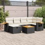 Set de sofás de jardín 7 pzas con cojines ratán sintético negro