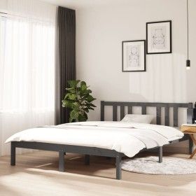 Estructura de cama de madera maciza gris 140x190 cm de vidaXL, Camas y somieres - Ref: Foro24-814866, Precio: 96,58 €, Descue...