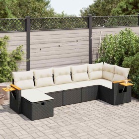Set de sofás de jardín 7 pzas con cojines ratán sintético negro