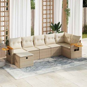 Set sofás de jardín 7 piezas y cojines ratán sintético beige
