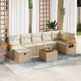Set de sofás de jardín y cojines 8 piezas ratán sintético beige