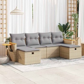 Juego de sofás jardín con cojines 6 pzas ratán sintético beige