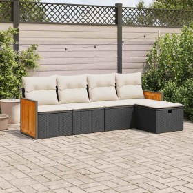 Set de muebles de jardín 5 pzas y cojines ratán sintético negro