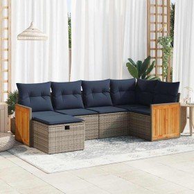 Set de muebles de jardín 6 pzas y cojines ratán sintético gris
