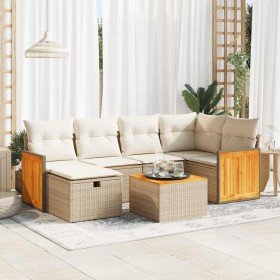 Set sofás de jardín 7 piezas y cojines ratán sintético beige Set sofás de jardín 7 piezas y cojines ratán sintético beige