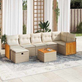 Set de sofás de jardín y cojines 8 piezas ratán sintético beige
