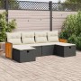 Set de sofás de jardín 6 piezas y cojines ratán sintético negro