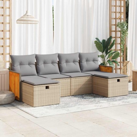 Juego de sofás jardín con cojines 6 pzas ratán sintético beige