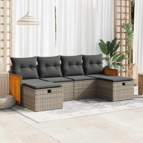 Set de muebles de jardín 6 pzas y cojines ratán sintético gris