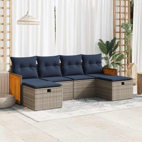 Set de muebles de jardín 6 pzas y cojines ratán sintético gris