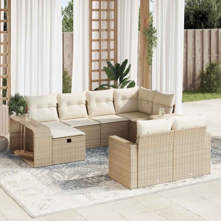 Juego de sofás jardín con cojines beige 10 pzas ratán sintético