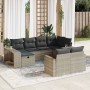 Set sofás jardín 10 pzas con cojines ratán sintético gris claro