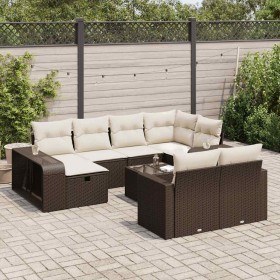 Set de sofás de jardín 11 pzas cojines ratán sintético marrón