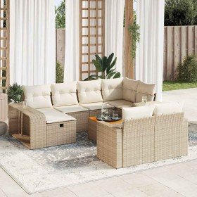Set de sofás de jardín 11pzas con cojines ratán sintético beige
