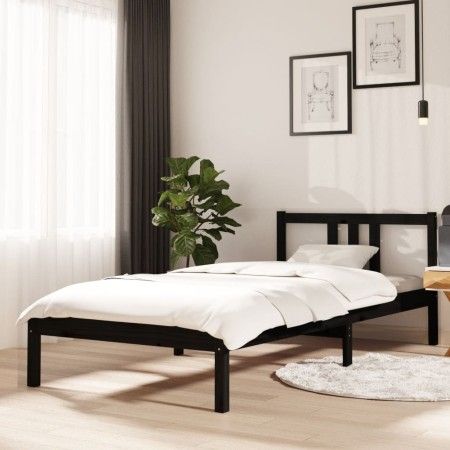 Estructura de cama madera maciza negro 90x200 cm de vidaXL, Camas y somieres - Ref: Foro24-814873, Precio: 79,34 €, Descuento: %