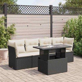 Set de muebles de jardín 5 pzas y cojines ratán sintético negro