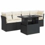 Set de muebles de jardín 5 pzas y cojines ratán sintético negro