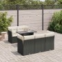 Set de sofás de jardín 6 piezas y cojines ratán sintético negro