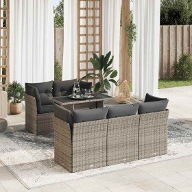 Set de muebles de jardín 6 pzas y cojines ratán sintético gris