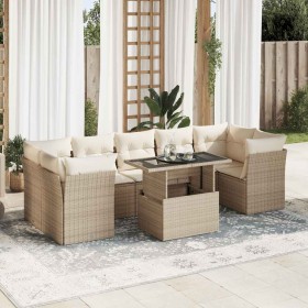 Set de sofás de jardín y cojines 8 piezas ratán sintético beige