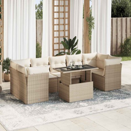 Set de sofás de jardín y cojines 8 piezas ratán sintético beige