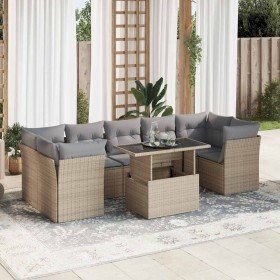 Set de sofás de jardín y cojines 8 piezas ratán sintético beige