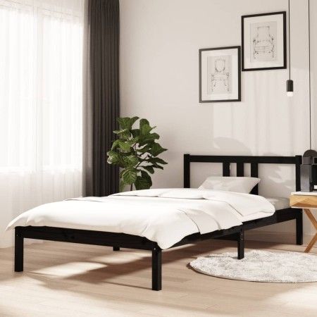 Black solid wood bed frame 100x200 cm by vidaXL, Beds and slatted bases - Ref: Foro24-814878, Price: 89,20 €, Discount: %
