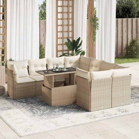Set de sofás de jardín con cojines 9 pzas ratán sintético beige Set de sofás de jardín con cojines 9 pzas ratán sintético beige