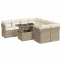 Set de sofás de jardín con cojines 9 pzas ratán sintético beige