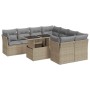 Set de sofás de jardín con cojines 9 pzas ratán sintético beige
