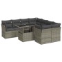 Set de sofás de jardín con cojines 9 pzas ratán sintético gris