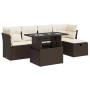 Set sofás de jardín 6 piezas y cojines ratán sintético marrón