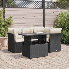 Set de muebles de jardín 5 pzas y cojines ratán sintético negro Set de muebles de jardín 5 pzas y cojines ratán sintético negro