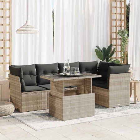 Set de sofás de jardín 6 pzas y cojines ratán sintético gris
