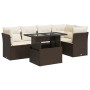 Set sofás de jardín 6 piezas y cojines ratán sintético marrón