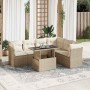Set sofás de jardín 7 piezas y cojines ratán sintético beige