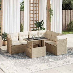 Set sofás de jardín 7 piezas y cojines ratán sintético beige