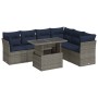 Set sofás jardín y cojines 7 pzas ratán sintético acacia negro