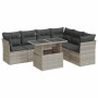 Set de sofás de jardín 7 pzas con cojines ratán PE gris claro